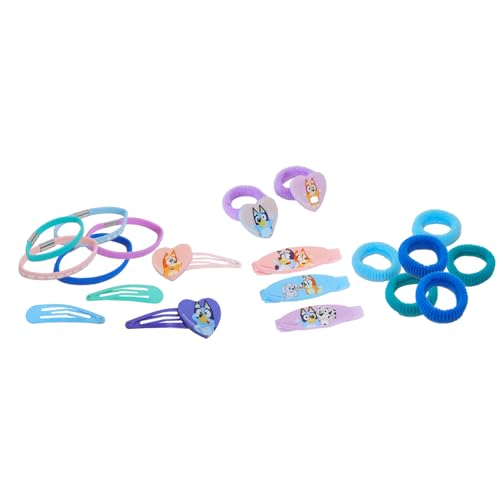 Bluey Hair Accessories Set for Girls - Bundle with Bluey Hair Brush, 3 Snap Clips, 4 Barrettes, 8 Terries, 5 Elastics, and More | Bluey Hair Accessories for Girls