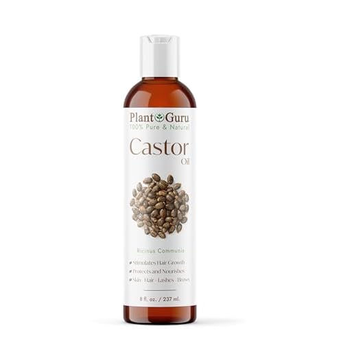 Plant Guru Castor Oil 8 fl. oz. Unrefined, 100% Pure Natural Hexane-Free, USP Grade, Hair Growth, Eyebrows and Eyelashes. Skin, Face and Body Moisturizer.