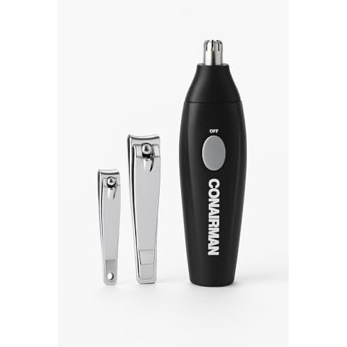 ConairMan Nose & Ear Trimmer Kit - 4 Piece Grooming Set with Nail Clippers and Storage Pouch