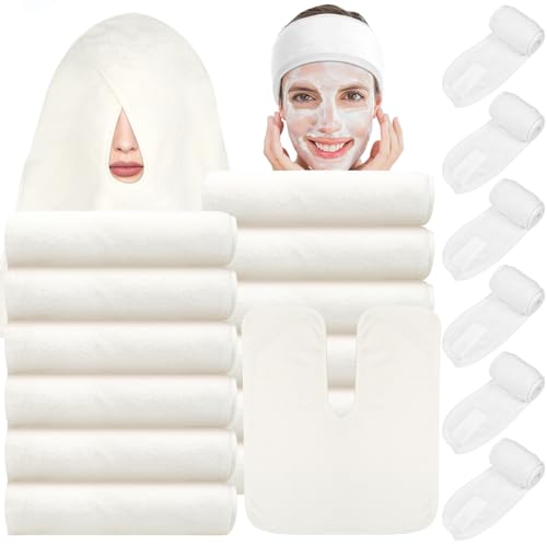 18PCS U-Shaped Microfiber Facial Towels for Estheticians,Ultra-Soft & Absorbent Spa Towels and Facial Spa Headband for Massage, Facial Steam & Skincare (White)