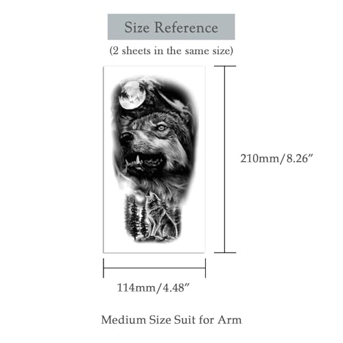 2 Sheets Realistic Animal Temporary Tattoos Stickers Forest Wolf Designs For Men Waterproof Arm Leg Fake Body Art, Gym & Parties Bold Masculine Decals