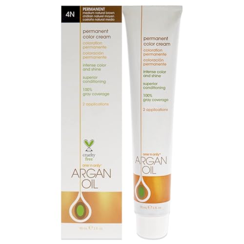 One N' Only Permanent Hair Color - Permanent Hair Dye Made with Argan Oil - Delivers Rich, Accurate Tones with Gray Coverage - Improves Moisture & Elasticity - 4N Medium Natural Brown (3 oz)