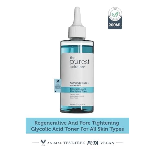 The Purest Solutions Exfoliating and Clarifying Toner (Glycolic Acid 5% AHA + BHA) - for All Skin Types - Balance Sebum Secretion - Reduce Pores Appearance - Vegan | Cruelty Free (6.76 fl. oz)