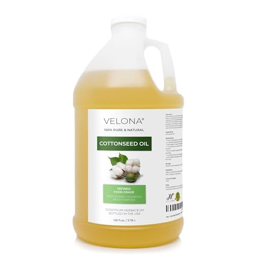 Cotton Seed Oil by Velona - 1 Gallon / 128 Fl Oz | 100% Pure and Natural Carrier Oil | Refined, Cold pressed | Cooking, Skin, Face, Body, Hair Care | Use Today - Enjoy Results