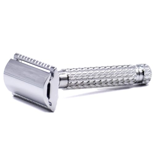 Parker 94R ¡°Hefty¡± Double-Edge Safety Razor with Standard-Length Handle + 5 Premium Blades ? Chrome-Plated Brass, Three-Piece Design, Balanced Weight for Classic Wet Shaving