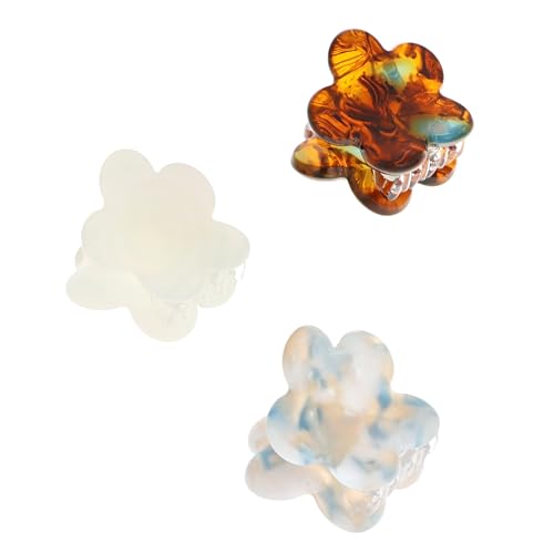 L. Erickson Honeycomb Mini Flower Hair Clips, 3-Pack ? Neutral Tortoise, Pearl, and Blue Marble Claw Clips for Effortless Everyday Styling, Updos, and Half-Up Looks