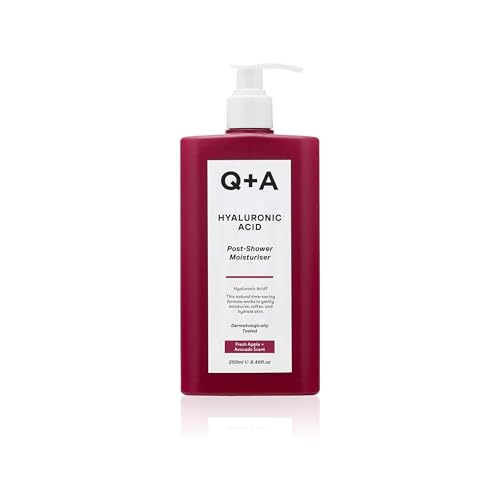 Q+A Hyaluronic Acid Post Shower Moisturizer (250ml), Wet-Skin Body Lotion with Avocado & Hazelnut Oils, Prebiotic Hydration, Locks In Moisture Quickly, Non-Greasy, Dry Skin Moisturizer
