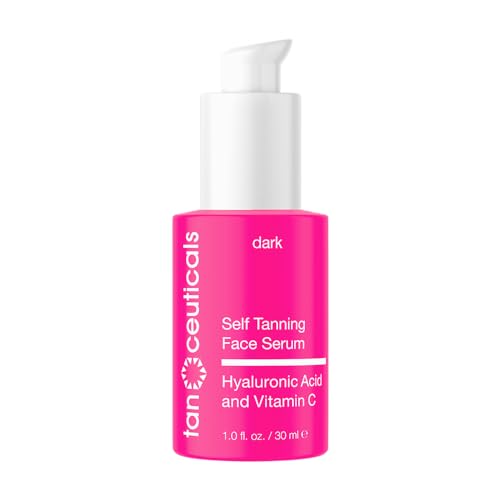 Tanceuticals Self Tanning Face Serum - Color-Correcting and Hydrating with Vitamin C & Hyaluronic - Facial Self Tanner for Natural Looking & Long Lasting Sunless Tan - 1 oz (Dark)