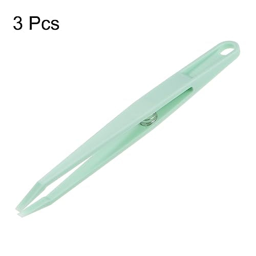 HARFINGTON 3pcs Sticker Tweezers for Crafting 4.53" Flat Tip with Spring Plastic Tweezers Craft Tweezers for Stickers, Scrapbooking, Eyelash Extensions, Green