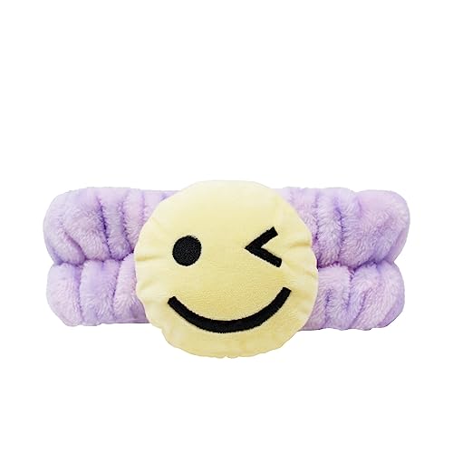 The Cr?me Shop 3D Teddy Headyband¢â - Plush SPA Headband with Stretchy Elastic Band for Comfortable Fit - Ideal for Hair Control during Beauty and Skincare Routines (Winky Face)