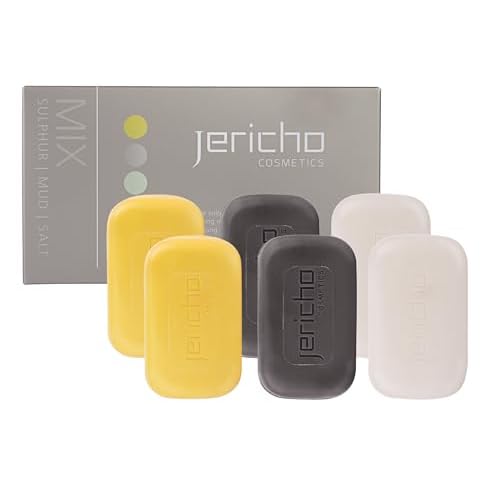 Jericho Soap Bar Variety Pack ? Includes 2 of Each: Dead Sea Sulfur, Mud & Salt Bars ? Mineral-Rich Face & Body Soaps for All Skin Types, Oily Skin, & Acne Care - 4.4 oz / 125g (Pack of 6)
