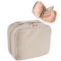 Abiudeng Makeup Bag Travel Wide-open Make Up Bag with Brush Compartments Large Portable Cosmetic Bag Pouch with Handle PU Leather Water-Resistant Makeup Organiser Bag for Women-white