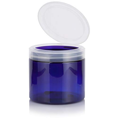 JUVITUS Cobalt PET Plastic (BPA Free) Refillable Jar with Clear Natural Flip Top Cap - 16 oz (6 Pack) + Labels