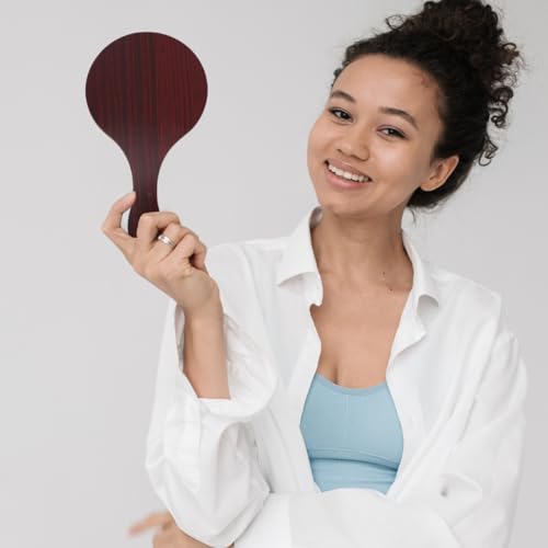 balacoo Wooden Handle Makeup Mirror Handheld Cosmetic Vanity Mirror Lightweight Clear Reflection Round for Travel and Home Use