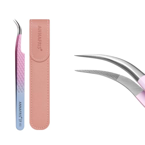 Eyelash Extension Tweezers,Fiber Tip Grip Boot Volume Lash Tweezers,Professional Pointed Lash Extension Tweezers for Easy Lash Application and Removal-F01