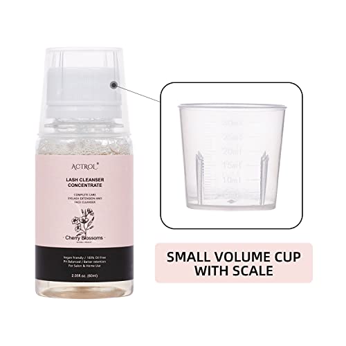 Eyelash Cleanser Concentrate 60ml Cherry Blossom Professional Lash Shampoo Foaming Cleanser DIY Non-lrritating Wash for Extensions Lashes with Salon Home Care-Makes 12 Bottles