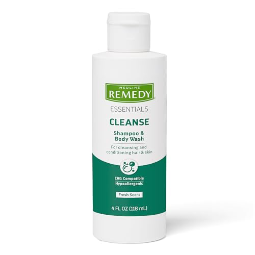 Medline Remedy Essentials Shampoo and Body Wash (4 fl oz), Full Body Cleanser with Aloe, For Adults & Elderly, Easy Rinse Gel for Bath, Shower or Bedside Bathing - 60 Count