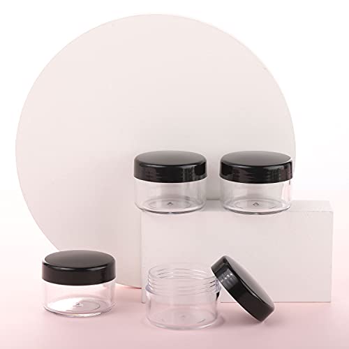 Refillable Cosmetic Sample Jars - 100 Pack 15g (0.5oz) Black Small Travel Containers with Lids + 10 Mini Makeup Spatulas - BPA Free