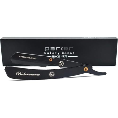 Parker SRXBLK Professional Stainless Steel Clip?Style Barber Razor ? Heavy?Duty Black Finish with 5 Refill Blades, Ergonomic Weight for Barbers & Straight Razor Shaving Enthusiasts