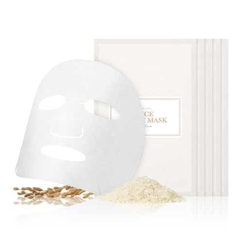 I'm from Rice Sheet Mask Pack of 5, Korean Rice Face Mask, Creamy Hydration for Dry, Combination Skin, Moist, Milky Essence, Biodegradable, Vegan, Hypoallergenic, 20ml