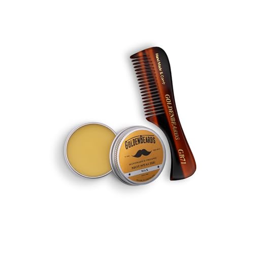 Golden Beards Mustache Wax with GB-71 Comb ? Organic & Natural Styling Wax for Men ? Strong Hold, Handmade, Vegan, Cruelty-Free Grooming Kit