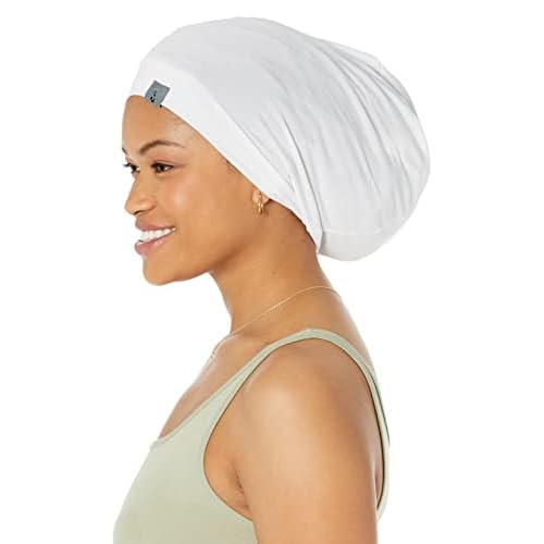 Fairy Black Mother Dreadlocks Loc Cap ? Satin Bonnet Alternative for Locs, Men & Women Hair Cap for Sleeping & Everyday Wear, Breathable Stretch Fit (White, Medium)