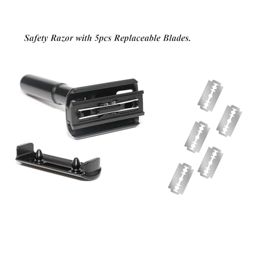 Adjustable Safety Razor Shaving Kit 4PCS | Double Edge Razor | Synthetic Shaving Brush | Stainless Steel Shaving Soap Bowl | Shave Soap | Include 5pcs Razor Blades.