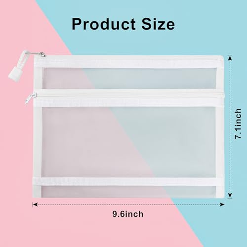 20 PCS Mesh Makeup Bag Double-Layer Mesh Zipper Pouch Bags Clear Cosmetic Bag Nylon Travel Organizer Bags Toiletry Storage Bag Pencil Pouch with Zipper (White, Double-Layers A5)