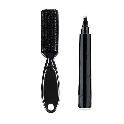Vtrem 4 Tip Beard Pencil Filler for Men, Waterproof Sweat Proof Beard Pen Filler Fork Black Micro-Fork Barber Styling Pencil with Brush Creates Natural Looking Beard, Moustache & Eyebrows