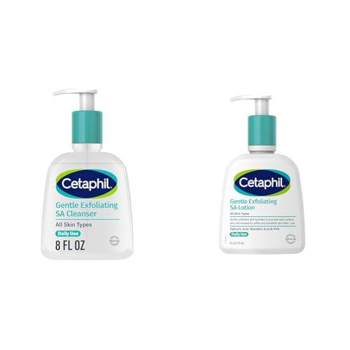 Cetaphil Gentle Exfoliating SA Cleanser, Foaming Gel Cleanser + Gentle Exfoliating SA Lotion Bundle, Salicylic Acid, Gently Exfoliates, Lightweight Moisturizer, 8 Oz Pump Bottles