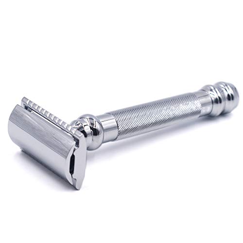Parker 98R Heavyweight 3-Piece Double Edge Safety Razor ? Long Handle, Closed Comb Design for Smooth Wet Shaving, Includes 5 Platinum Blades ? Iconic Brand in Traditional Shaving