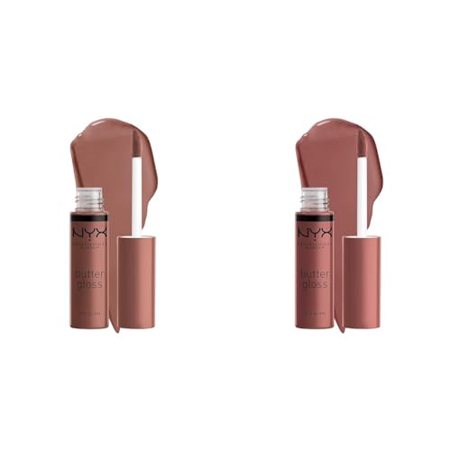 NYX Butter Gloss Brown Sugar Non-Sticky Lip Gloss Butterscotch Neutral Light Brown and Spiked Toffee Brown Mauve