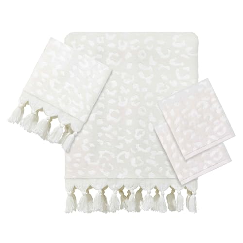 Nicole Miller - Washcloths, Soft & Absorbent Cotton Towels, Dorm Room Essentials, Set of 4 (Celina Collection, Cream)