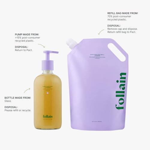 Follain Everything Soap for Hands & Body | Gentle, Clean, Moisturizing Soap Made with Naturally-Fragrant Essential Oils - Vegan & Cruelty-Free (32 oz, Lavender)