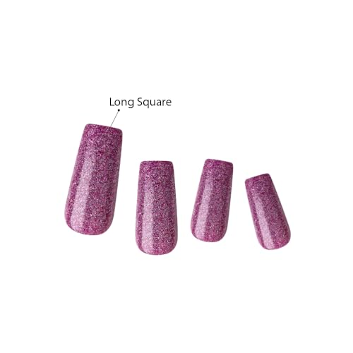 KISS False Nails Kit, Dreamdust Ready to Wear Gel Sculpted Nails, Stick and Glue Included, Long Length, Square Shape with Glitter Effect, Long-Lasting Hottest Trend Glue on Nails