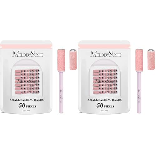MelodySusie 50 Pcs Nail Drill Bits Small Sanding Bands with 3.1mm Mandrel Bit, 180 Fine Grit Nail File for Acrylic Nails Gel Manicures and Pedicure, Pink (Pack of 2)