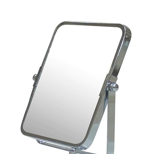 Free Standing Double Sided Tabletop Makeup Metal Vanity Mirror 1X and 3X Magnification, Square, Swivel Mirror for Desk, Bedroom, Bathroom Chrome Finish