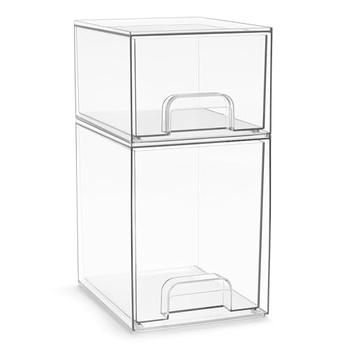 Sorbus Acrylic Storage Containers - 2 Pack, Stackable Storage Bins Set for Bathroom Organization - Clear Acrylic Drawer Organizers - Makeup Case Pull-Out Drawers (7.6¡¯¡¯ and 4.4¡¯¡¯ Tall)
