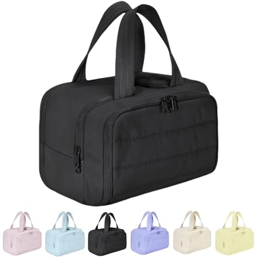 Toiletry Bag, Toiletry Bag a 4-in-1 Travel Organizer, Large Capacity Wide-Open Travel Cosmetic Bag, Multi Functional Lightweight Makeup Bags with Handle, Dry-and-Wet Separation (Black)