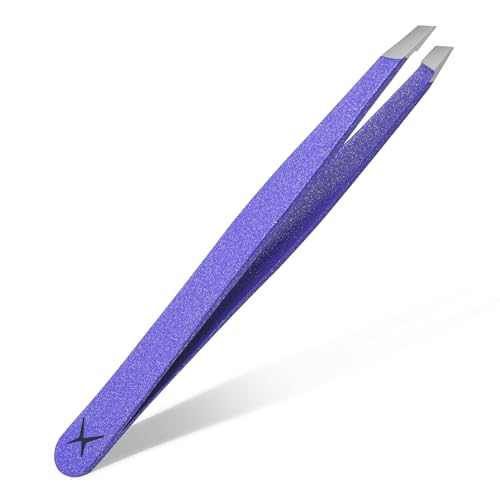 Precision Slant Tip Tweezers ? Handmade from Premium Japanese Stainless Steel ? Professional Eyebrow & Facial Hair Removal Tool with Perfect Alignment (Amethyst Spark)