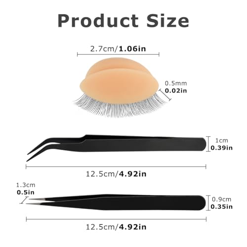 12PCS Realistic Replacement Eyelids with Eyelashes for Mannequin Head, Silicone Rubber Eyelids for Eyelash Training Practice, Tan Color