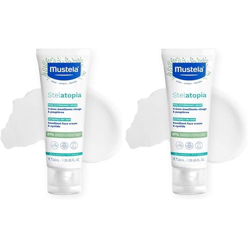 Mustela Stelatopia Eczema-Prone Skin Emollient Baby Face Cream - Face Moisturizer with Natural Avocado & Sunflower Oil - Fragrance-Free - 1.35 Fl Oz (Pack of 1)