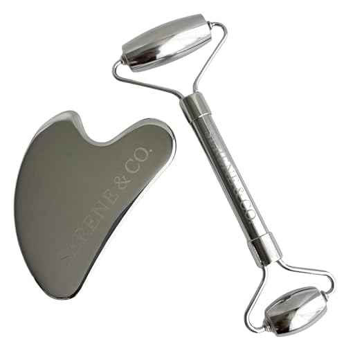Stainless Steel Gua sha & Facial Roller Set- Facial Massage Tools for Face & Skincare Routine-Serene & Co.
