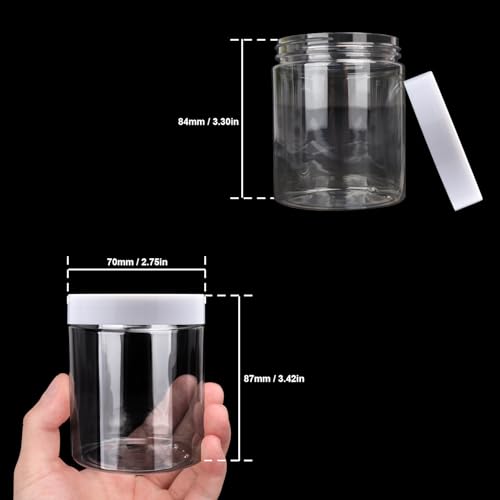 30 Packs 8 oz Clear Plastic Jars with White Lids, 8 oz Cosmetic Containers jars with Wide-Mouth for beads, rhinestones, sequins Cosmetics, Lotion, Cream, Ointments and More by KUKLIPJIM. (Clear)
