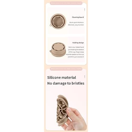 Makeup Brush Silicone Cleaning cup - Portable Foldable Silicone Makeup Brush Holder,Bottom-Embedded Makeup Brush Cleaning Mat & Makeup brush cleaner and dryer 2-in-1 Design (Khaki)