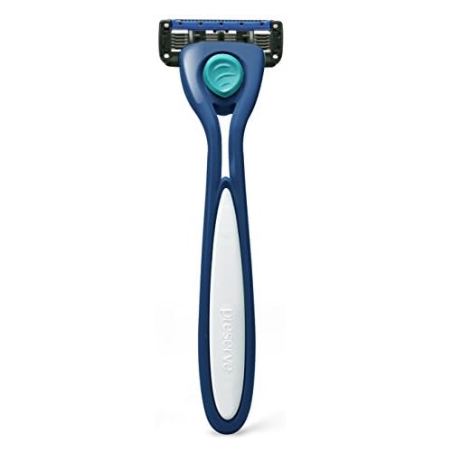 Preserve Shave 5 Five Blade Refillable Razor, Made from Recycled Materials, Navy Blue and Preserve Five Blade Replacement Cartridges for Preserve Shave Five Recycled Razor (4 Count) Bundle