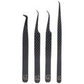 M LASH Tweezers for Eyelash Extensions (Set of 4) - Professional Lash Extension Tweezers - Fiber Tip, Japanese Steel, Diamond Grip Eyelash Extension Tweezer (Black)