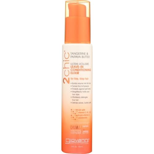 GIOVANNI 2chic Ultra-Volume Leave-In Conditioning & Styling Elixir - Builds Volume, Promotes Weightless Control for Fine/Thin Hair, Volumizing Formula with Papaya & Tangerine Butter, Color Safe - 4 oz