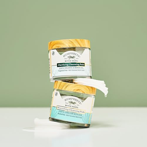 Humphreys Witch Hazel Nourishing Cleansing Pads | Wild Harvested Witch Hazel & Aloe | Hydrating, Natural Alcohol-Free Formula | 60 Rounds