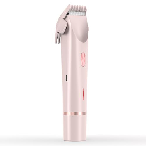 Bikini Trimmer for Women 2 in 1 Dual Head - IPX7 Waterproof Painless Electric Razors for Beauty, Pubic Hair, Face, Legs & Underarms? Portable Cordless Shaver with Fast Charging, Easy Cleaning (Pink)